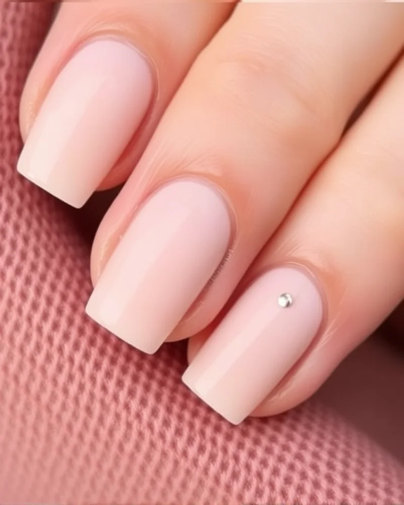 Sophisticated dot-based nail art on short nails.