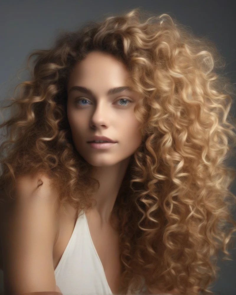 Healthy, defined curly hair in a half-up style.