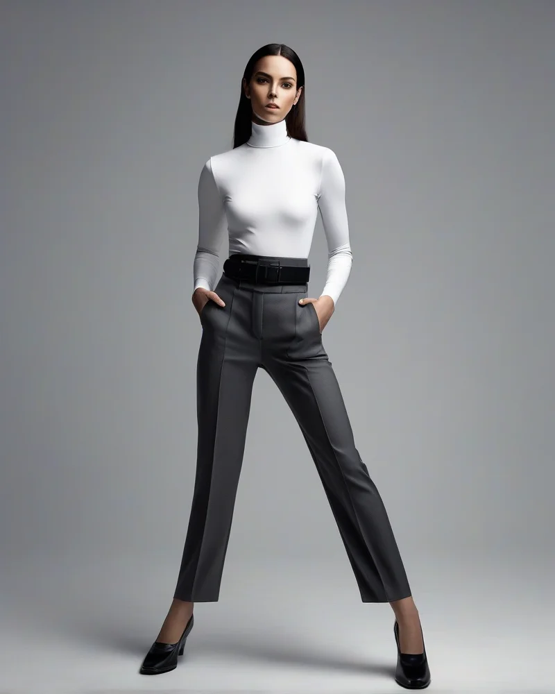 Minimalist chic trousers and bodysuit for a sleek concert look.