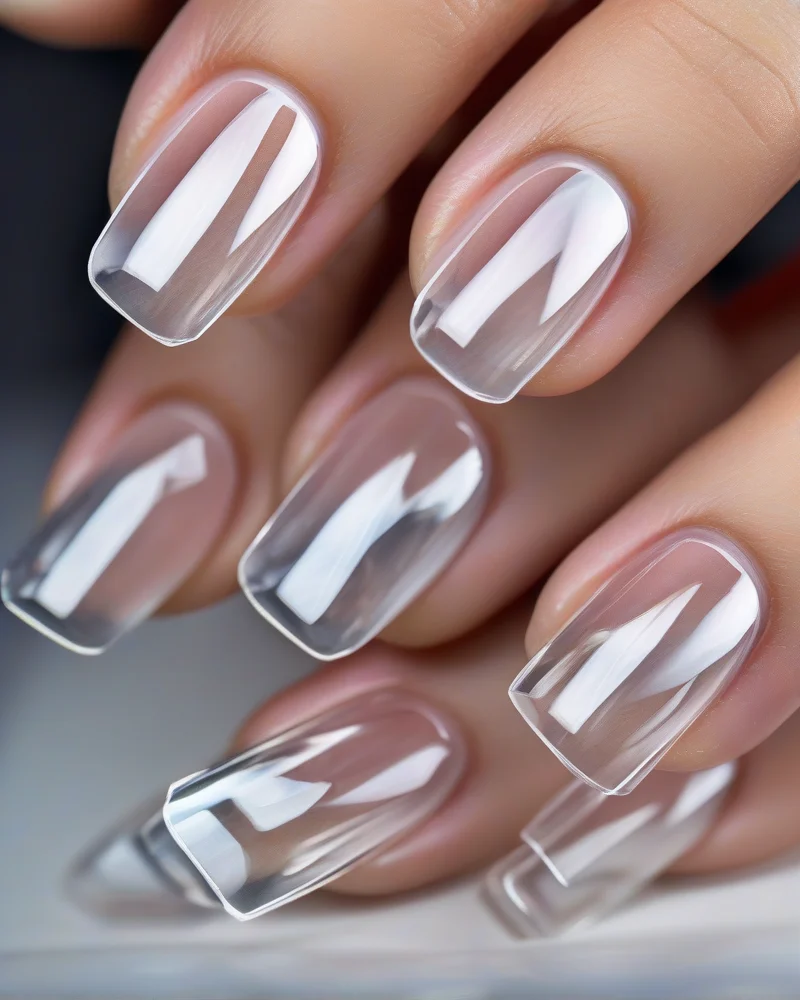 High-gloss structured clear builder gel nails