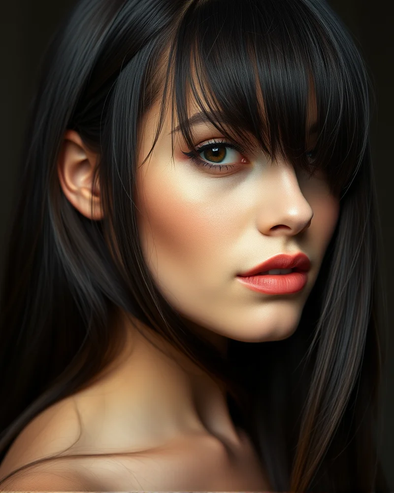 A person with a sleek, side-swept fringe hairstyle.