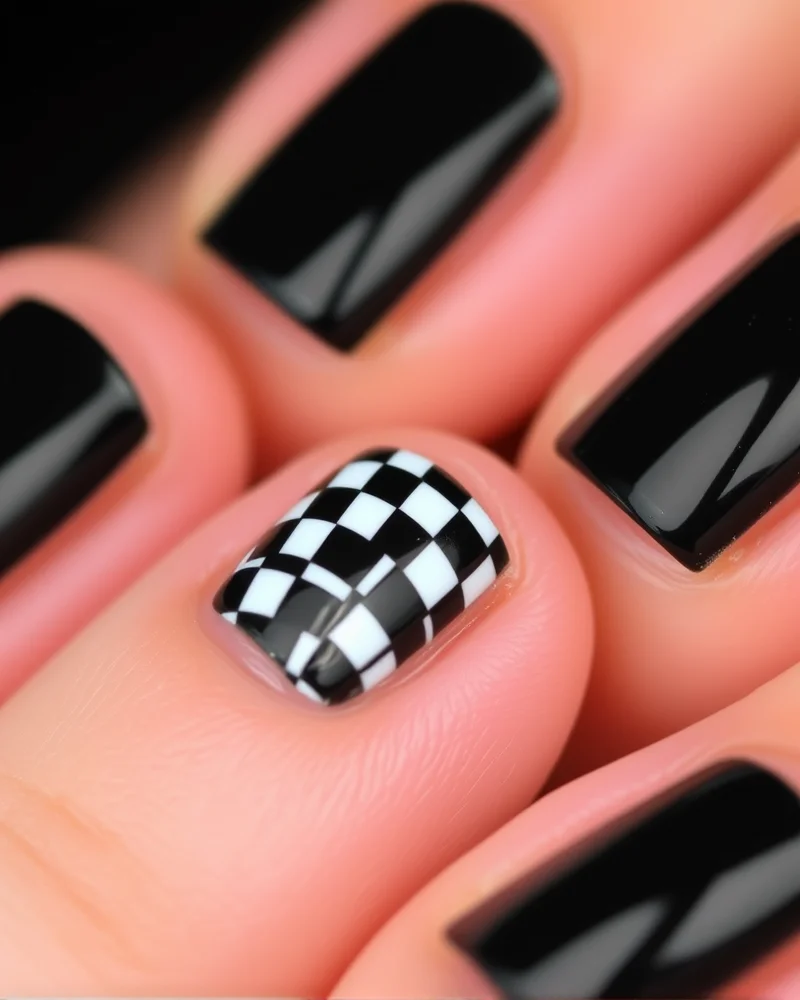 Back to School Nails Square: The Ultimate Guide to Sharp, Sophisticated Style 8 Checkerboard pattern on square nails.