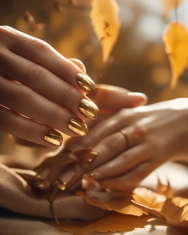 A close-up shot of hands receiving a professional cuticle oil treatment during autumn, highlighting healthy nail bed hydration and skin care routines for September.