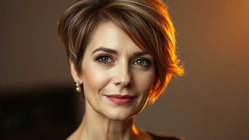 10 Chic Short Hair Styles for Older Women: Youthful, Modern & Easy to Maintain 1 Sophisticated woman showcasing a modern layered pixie cut for an editorial beauty look.