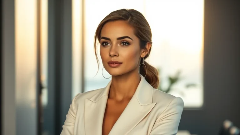 The Ultimate Clean Girl Makeup Look for Everyday Office Success 4 Professional woman wearing clean girl makeup and a sleek low bun hairstyle for an office look.