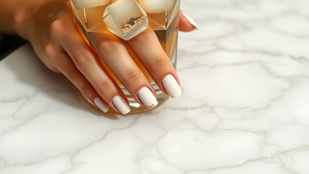15 Chic & Simple August Nails to Elevate Your Late Summer Aesthetic 1 Luxury simple August nails with milky white polish and gold leaf accents on an almond nail shape.
