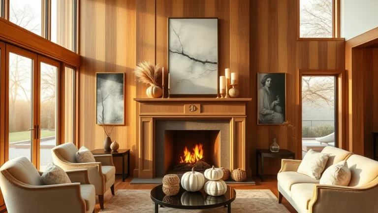 10 Chic Fall Mantle Decor Ideas to Elevate Your Living Room Aesthetic 1 Modern and elegant living room fireplace styled with curated fall mantle decor and seasonal foliage.