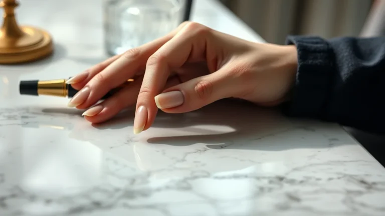 Back to School Nails 2026: The Ultimate Guide to Classroom-Ready Manicures 7 Close up of chic almond shaped back to school nails 2026 with gold accents on a marble background.