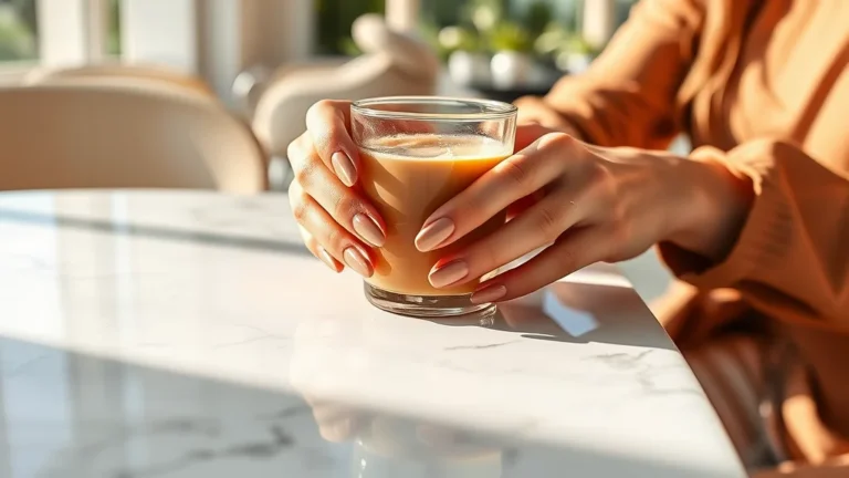 7 Dreamy Summer to Fall Transition Nails to Elevate Your Seasonal Style 6 Close-up of elegant almond-shaped nails with a cappuccino glazed chrome finish, perfect for summer to fall transition.
