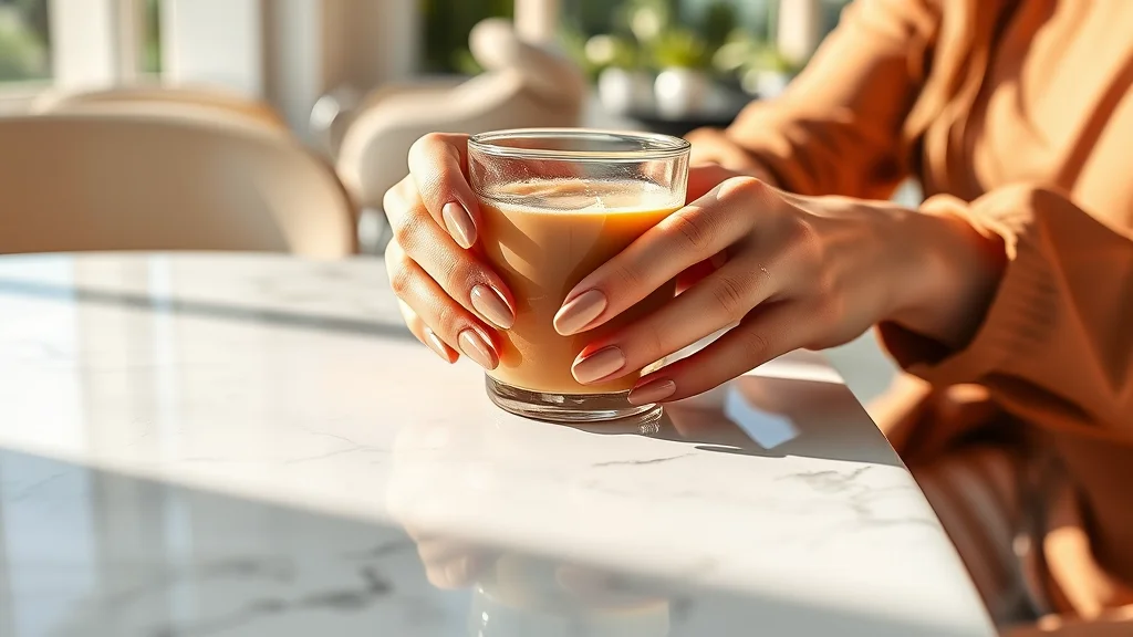 Close-up of elegant almond-shaped nails with a cappuccino glazed chrome finish, perfect for summer to fall transition.