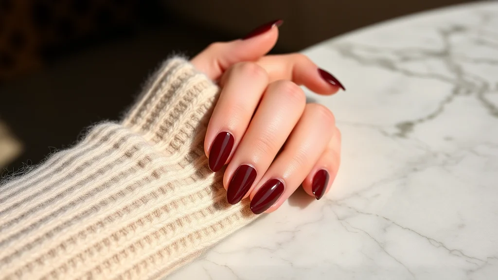 10 Chic Fall Short Nails: The Ultimate Seasonal Manicure Guide 1 Close-up of elegant short almond nails in deep oxblood red for fall