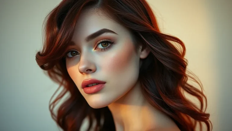 A stunning woman with pale skin showing off long, vibrant burgundy hair styled in soft waves.