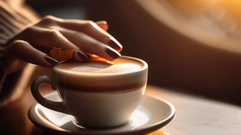 Nails for September 14 Close-up of elegant fingers with glossy dark brown polish, perfect for autumn transition.