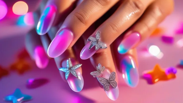 Colorful Y2K Nail Art for Summer 33 Vibrant colorful Y2K summer nail art with charms and jelly polish