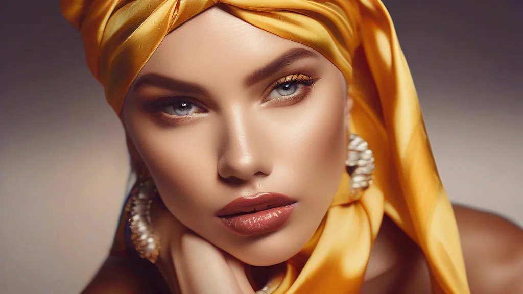 Close up of a stylish woman wearing a patterned bandana headwrap for a chic, effortless look.