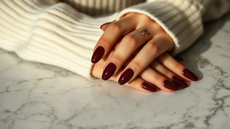 15 Chic Nail Ideas Fall 2026: The Ultimate Seasonal Trend Report 9 Close-up of elegant almond-shaped nails in deep oxblood red for fall seasonal trends.
