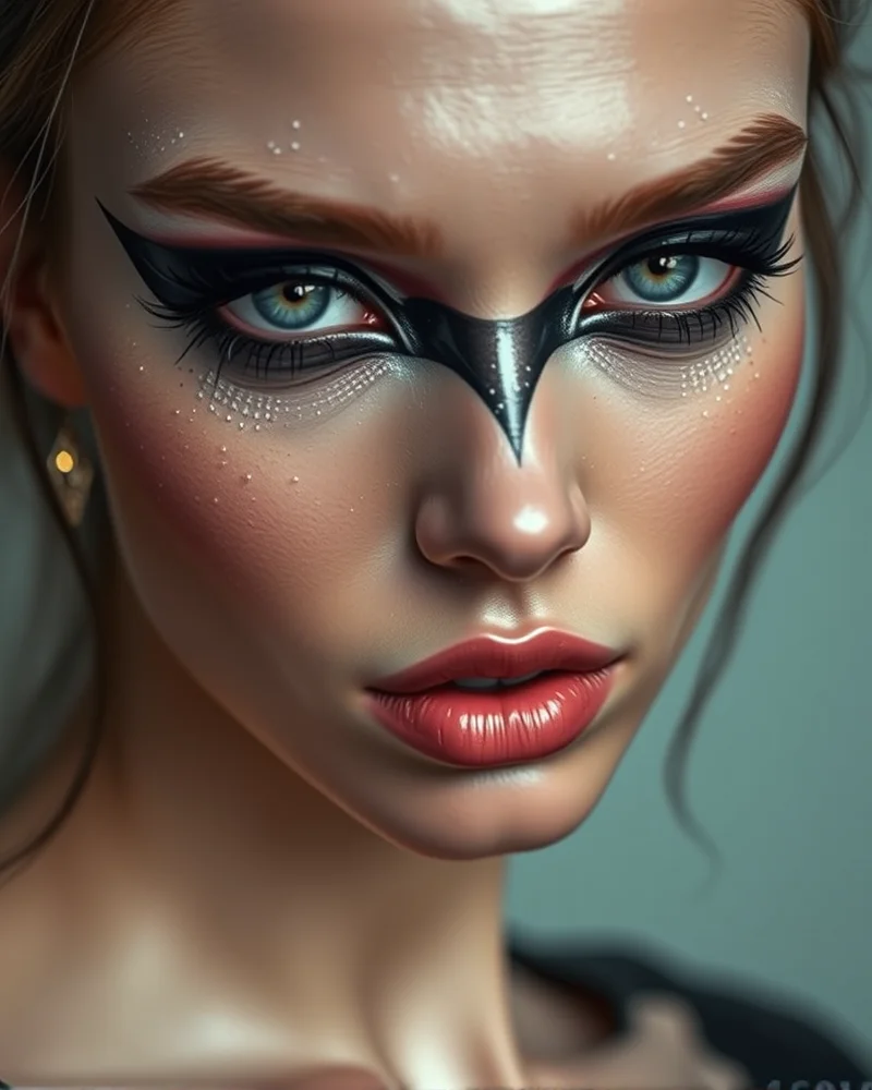 Cyber-Gothic makeup trends for 2026 showcasing high-gloss liquid chrome textures and structural facial art.