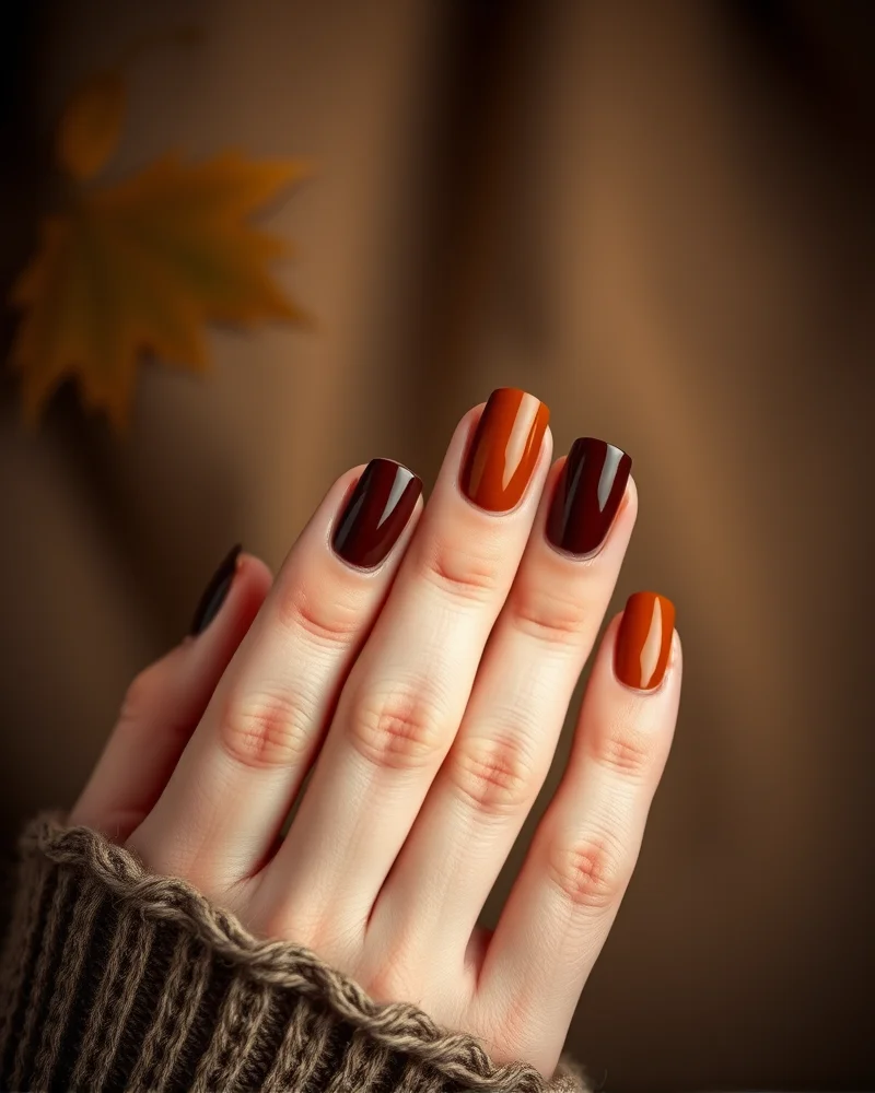 Fall Nails September 2 Professional close-up of sophisticated fall nail polish colors featuring muted tones for the seasonal transition.