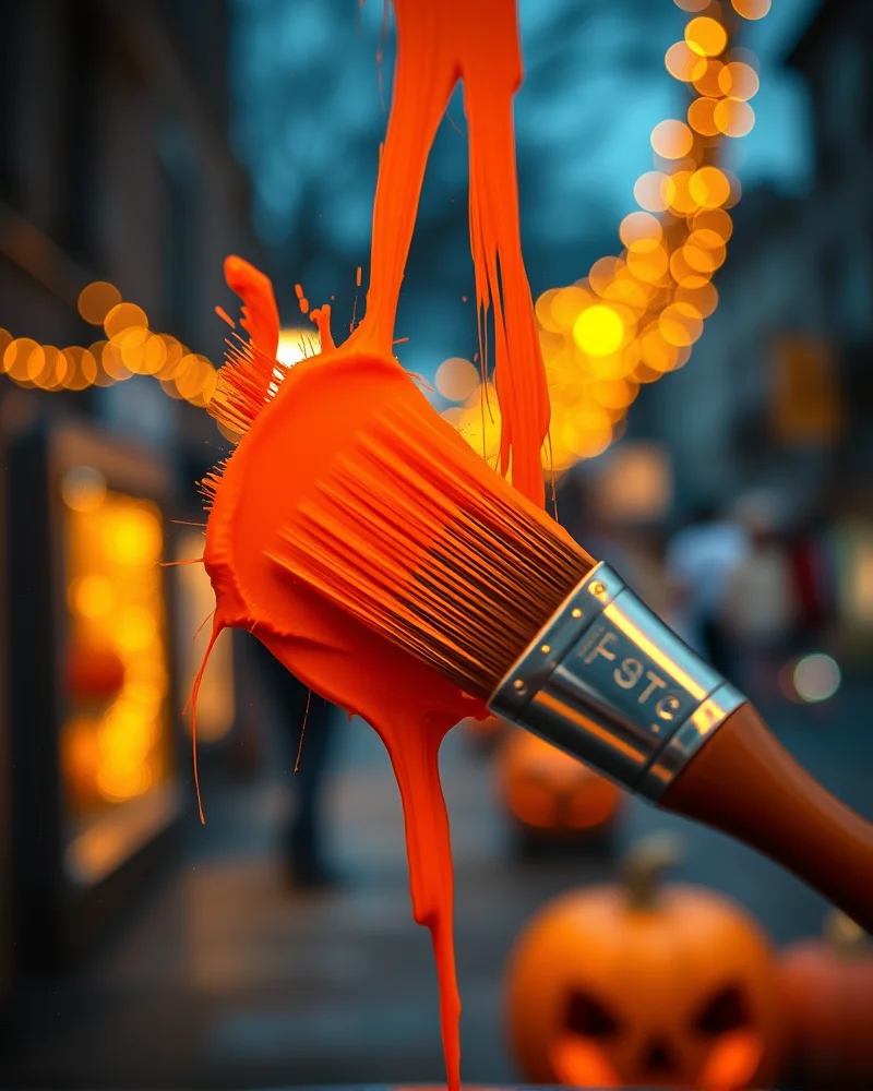Halloween Window Painting 2 Professional artist using high-viscosity liquid chalk paint for premium Halloween window art on glass