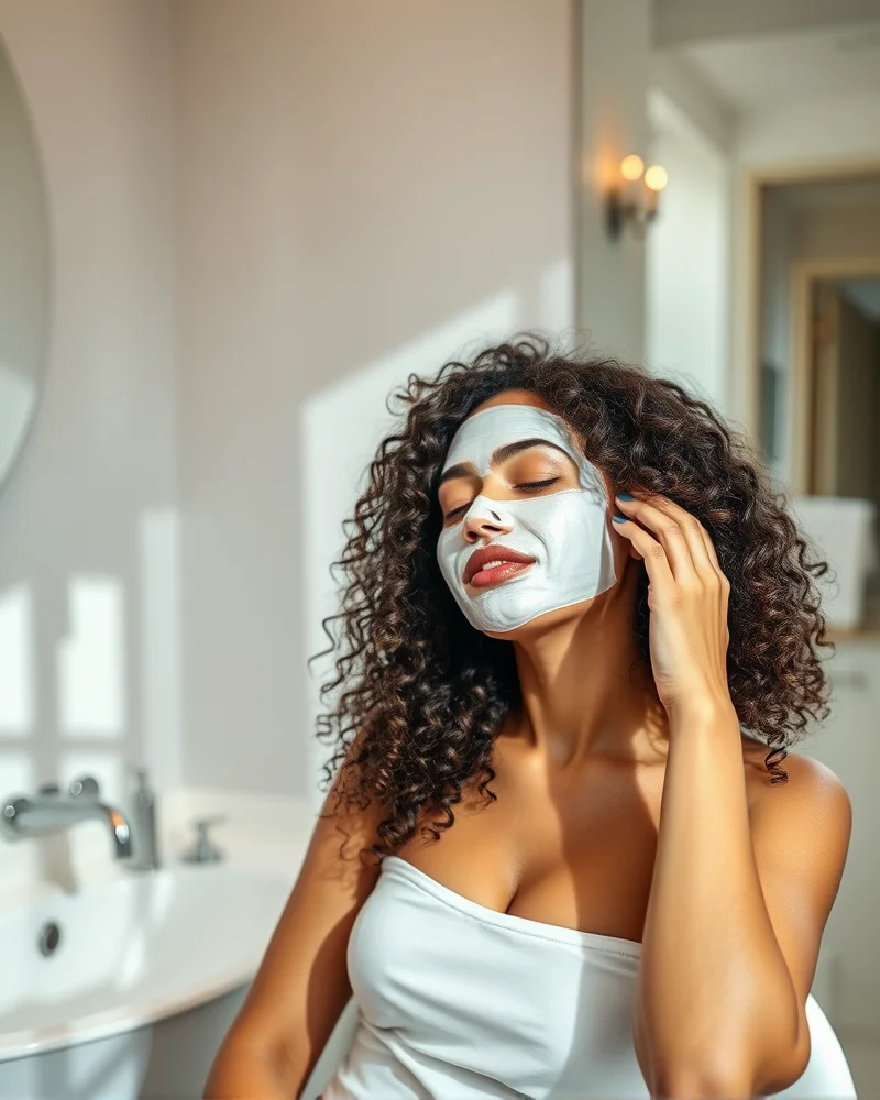A close up of a woman prepping her curly hair with a deep conditioning treatment for a long-lasting homecoming hairstyle.