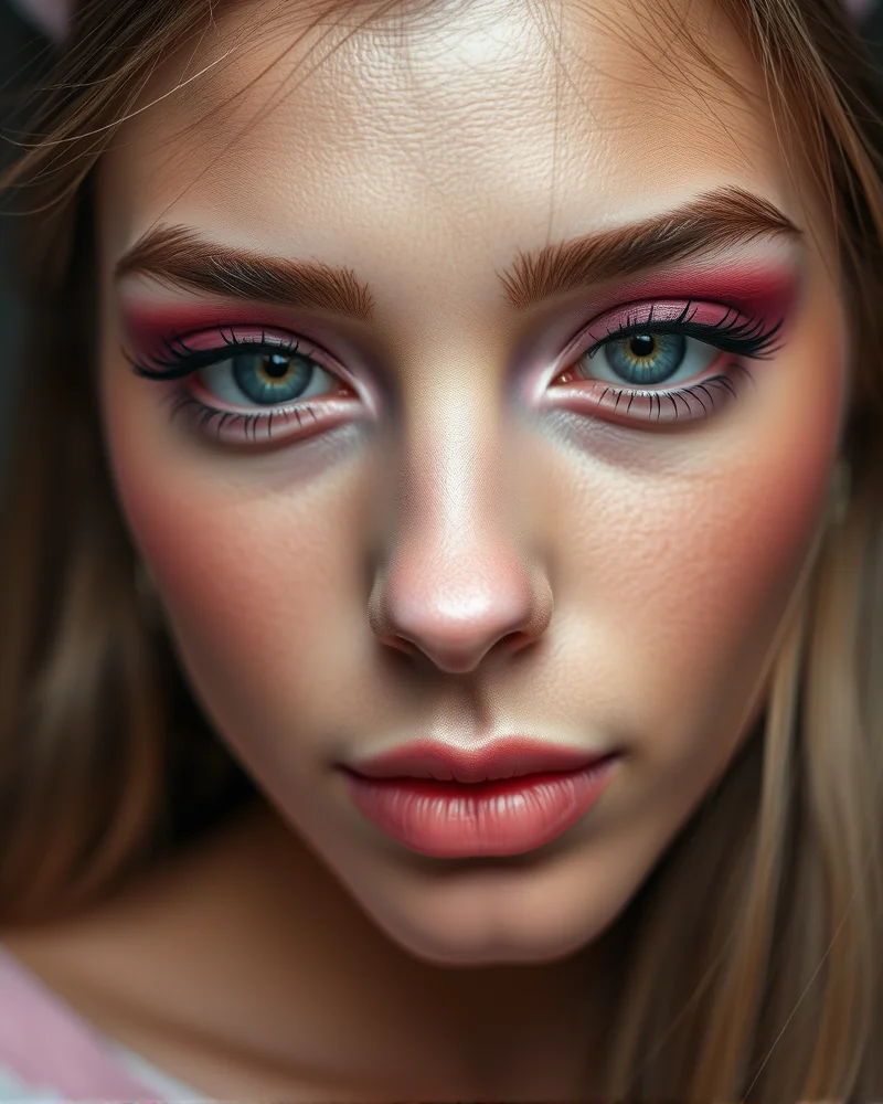 Close-up of a perfectly executed heart-shaped bunny nose makeup look for Halloween, featuring professional blending and soft mauve pigments for a high-end costume aesthetic.