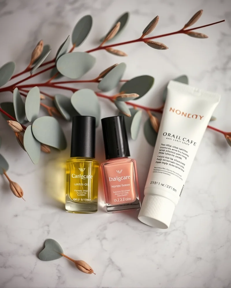 Professional nail care routine essentials including cuticle oil and fortifying base coat for autumn nail health transition.