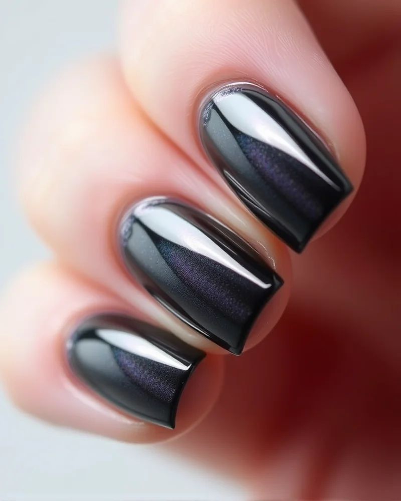 Trendy Halloween Nails 3 Professional guide on applying Haunted Chrome powder over non-wipe gel top coat for a long-lasting Halloween manicure.