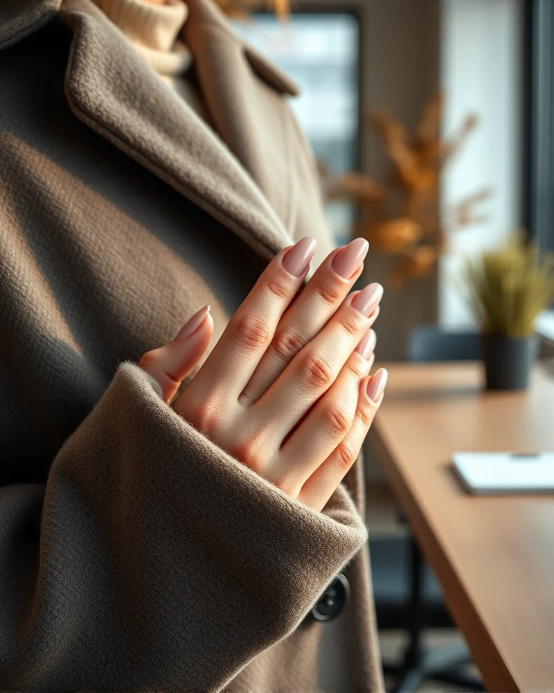 Close up of manicured structured almond and squoval nail shapes for Fall 2026 trends.
