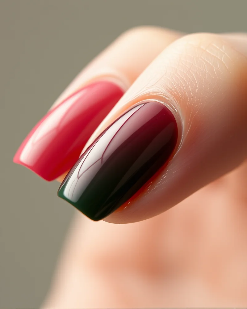 A professional manicure showcasing trending autumn nail colors including dusty rose, forest green, and oxblood against a soft minimalist background.