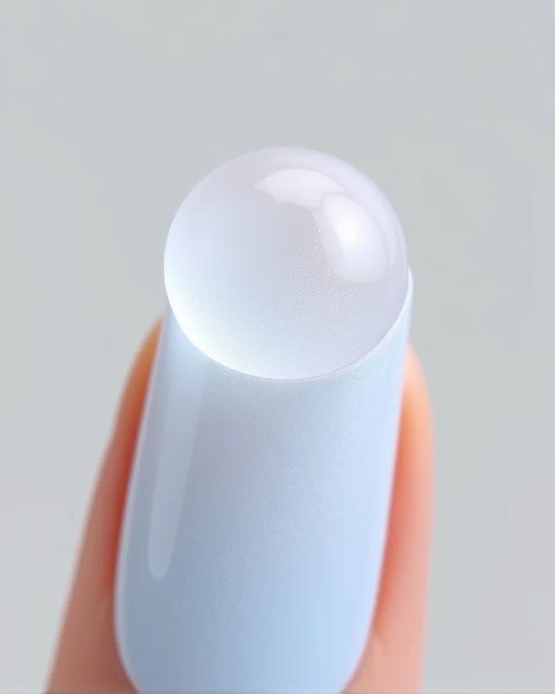 Fall Aura Nails 10 Close up of a future-trend 3D aura manicure featuring icy blue gradients and a raised glass-like gel orb for a winter aesthetic.