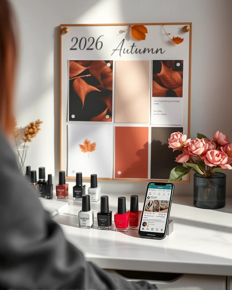 A professional nail art studio workspace showcasing high end inspiration for September 2026 fall nail designs and trends.