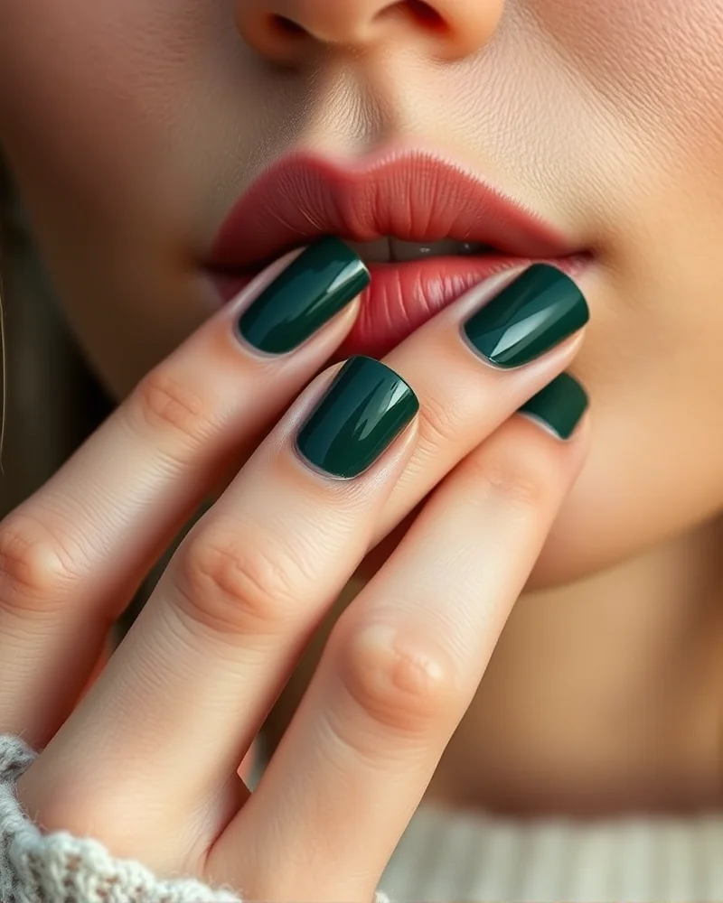 Fall Themed Nails Simple 11 A sustainable 10-free nail polish in a deep autumn green color on natural nails