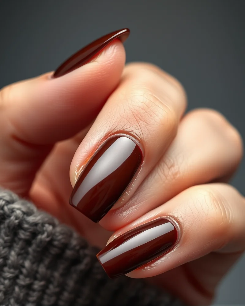 Fall Nails September 4 Close up of glazed espresso nails showing the chrome finish over deep brown gel polish