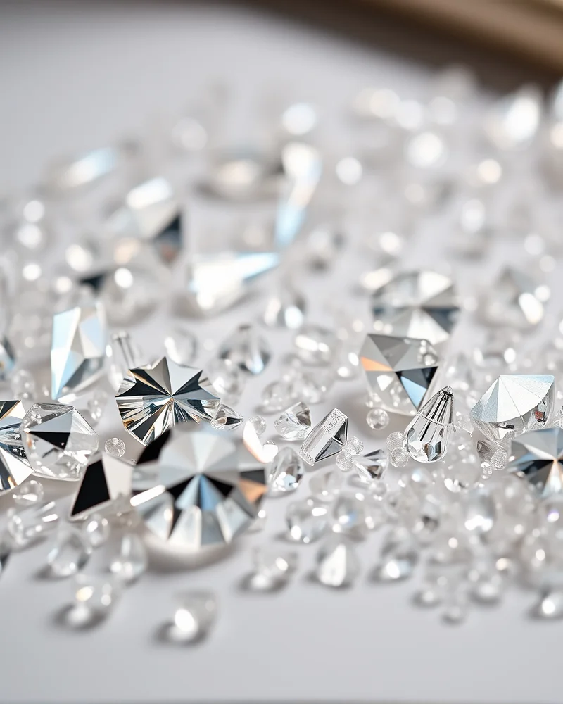 Comparison between flat back crystals and pointed back chaton crystals for nail art.