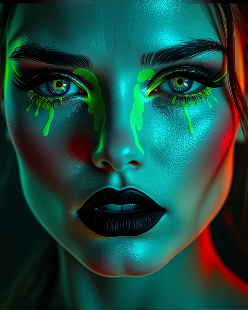 2026 Halloween makeup color trends featuring Toxic Neon, Void Matte, and Liquid Mercury palettes.