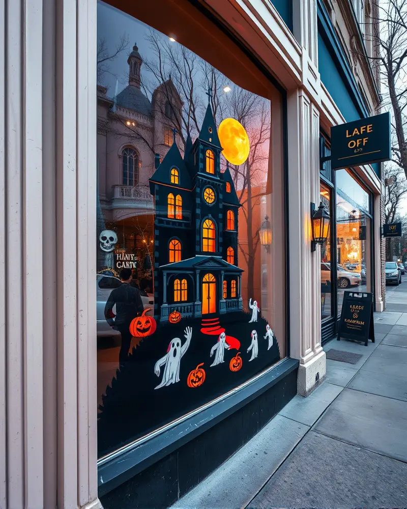 Halloween Window Painting 5 Professional Halloween window painting design layout viewed from the street