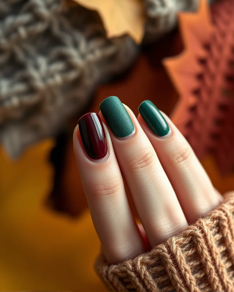 A comparison of glossy and matte velvet nail finishes for September fall style.