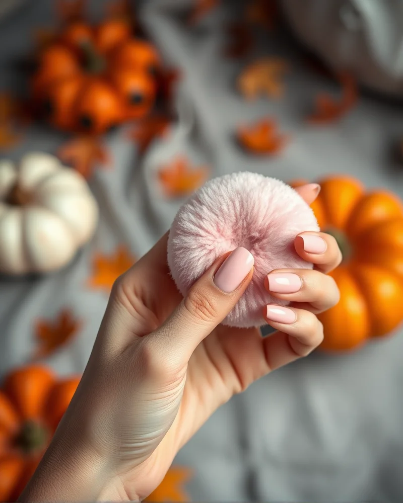 Professional manicure featuring pastel and nude nail polish colors perfectly matched for a bunny-themed Halloween aesthetic.