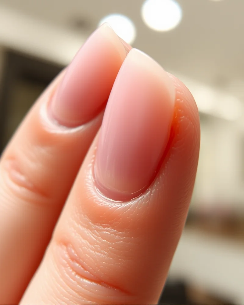 September Nails Square 5 Close up shot of a perfectly manicured square nail highlighting strong, unchipped corners and healthy cuticles.
