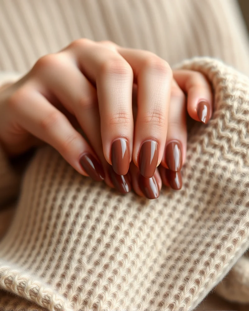 Minimalist fall nail design featuring negative space nails with thin brown French tips and clean lines on natural nail beds, capturing the trending clean girl aesthetic.