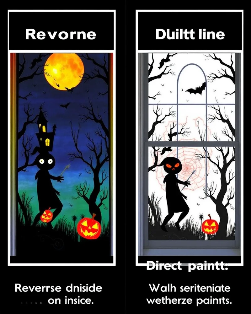 Halloween Window Painting 6 Comparison of interior vs exterior Halloween window painting techniques for artists.