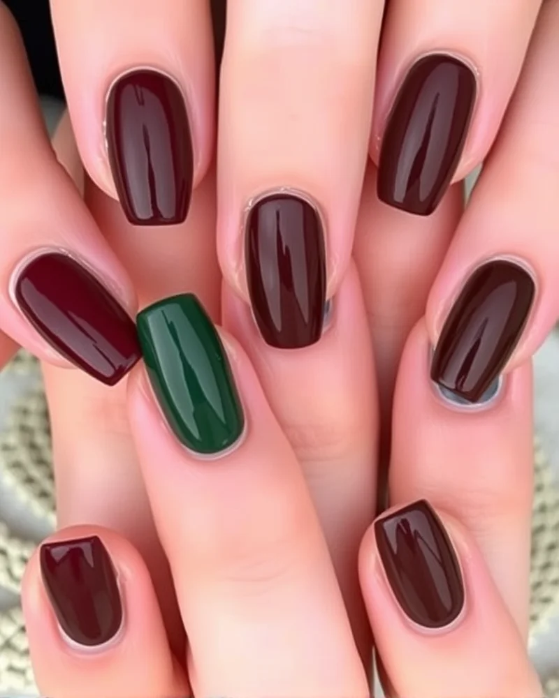 Fall Gel Nails 6 Comparison of almond, coffin, and short square nail shapes showcasing moody fall gel polish colors.