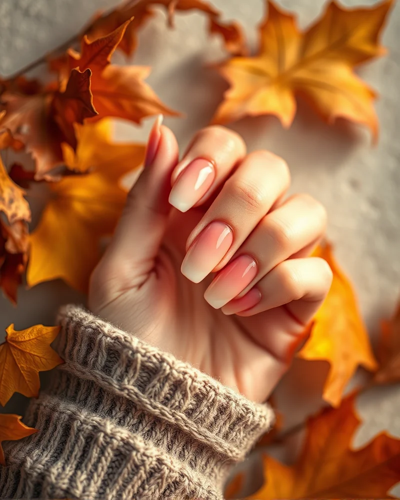 Fall Aura Nails 7 Close-up of a well-maintained aura manicure with glossy top coat and healthy cuticles during autumn.