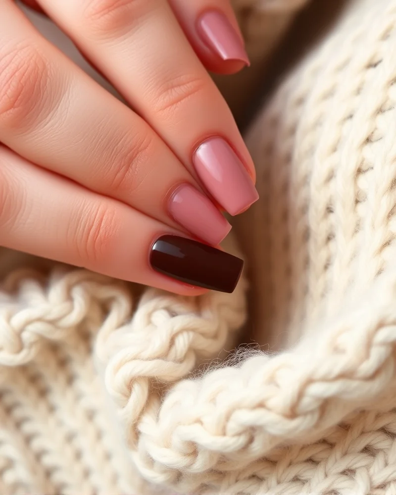 Fall Pink Nails 6 Matte dusty rose and espresso brown fall nails transition manicure