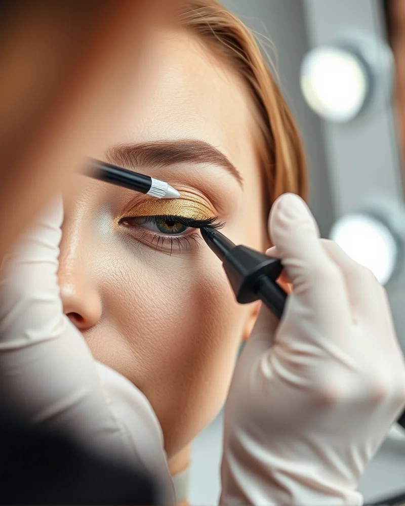Professional makeup artist applying metallic pigment using safe skin adhesive for a 2026 Halloween look