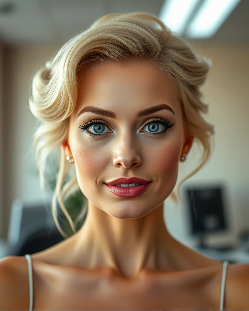 Dolly Parton Makeup 9 Close-up portrait of a woman wearing a modern Dolly Parton inspired makeup look featuring soft pink lips and individual lash extensions for a professional daytime aesthetic.