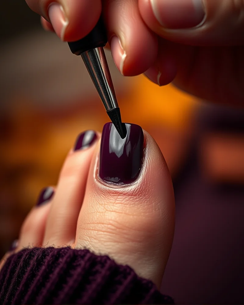 Fall Pedicures 8 Professional nail technician performing a fall pedicure with precise topcoat application and capping the free edge technique.