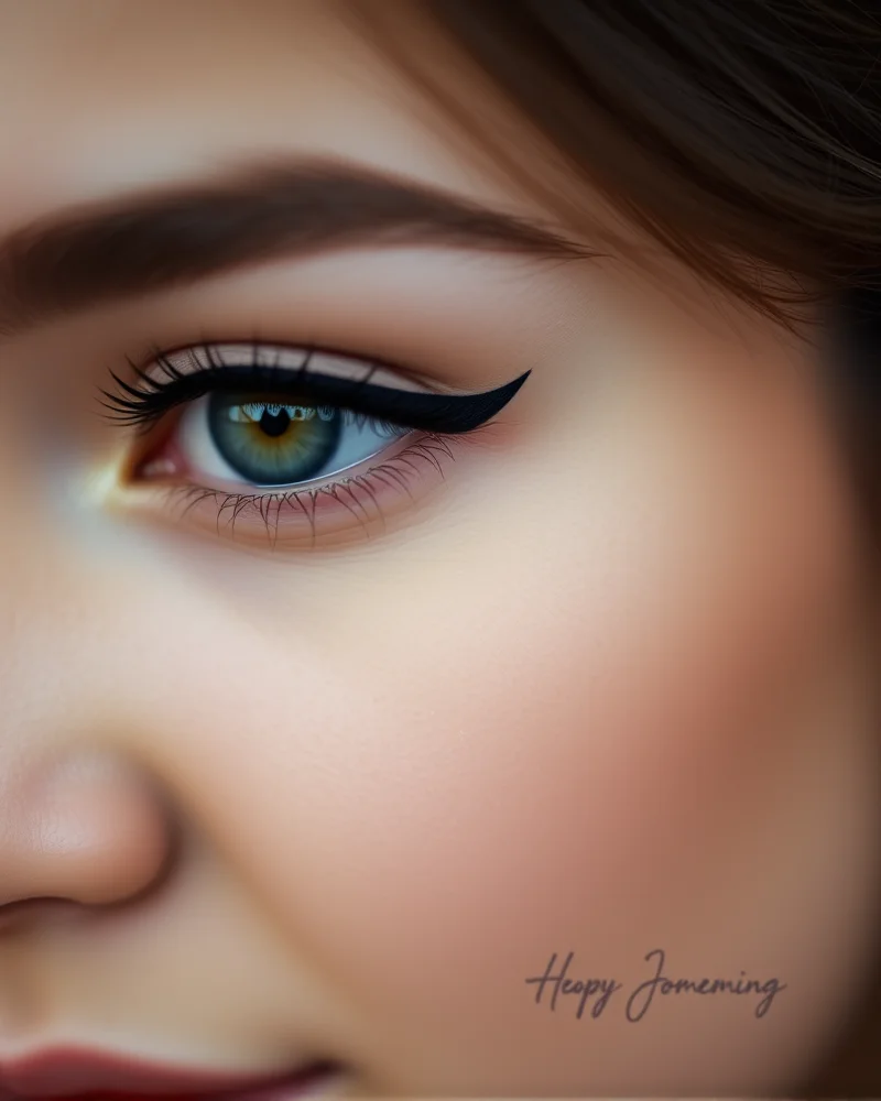 Hoco Makeup Inspo 7 Close up of individual lash flares and winged eyeliner for homecoming makeup inspiration.