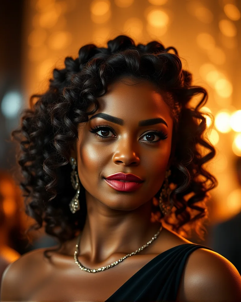 A beautiful homecoming hairstyle featuring a crown braid integrated with natural free-flowing curls for a curly hoco look.
