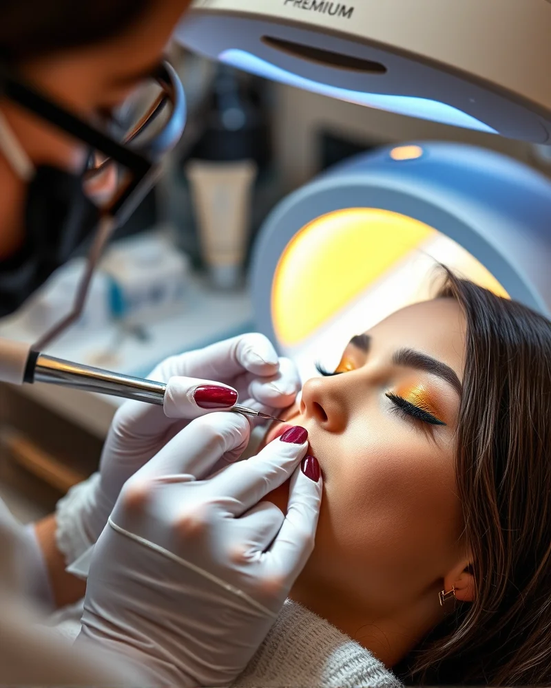 Professional manicurist fixing common nail art mistakes on detailed fall gel designs.